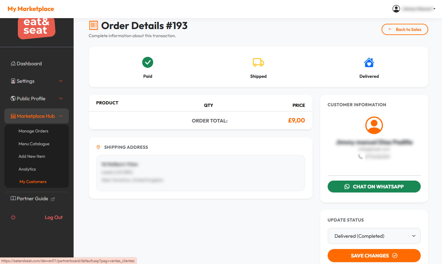 screenshot of Order Details